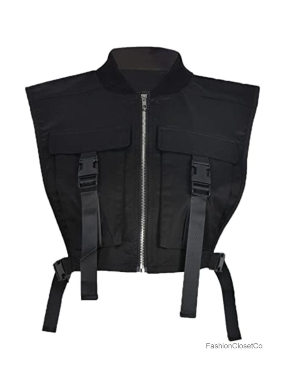 Bnigung cropped cargo vest sleeveless zip up bubble